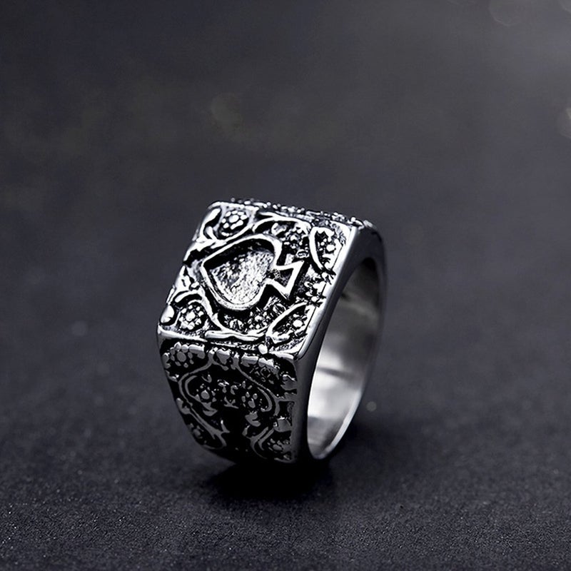 JAJAFOOK Mens Stainless Steel Ring, Poker Spade Ace, Vintage Biker Rings, Black Silver Size 6 7 8 9 - Image 3